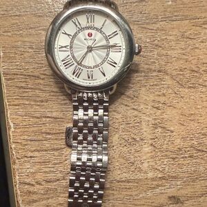 Michele Silver Tone Stainless Steel Bracelet Watch with White Dial
